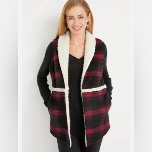 Maurices Plus Size Red Black Buffalo Plaid Sherpa Lined Cozy Vest, Size 1X
